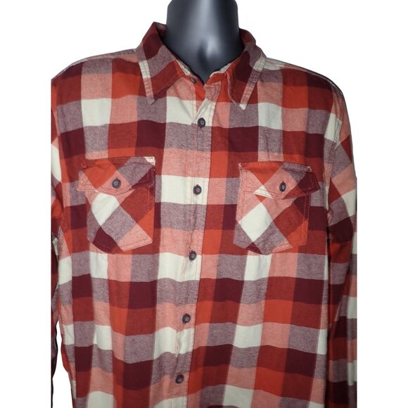 Eastern Mountain Sports‎ Flannel Shirt Men Sz XL  Rusty Brown Plaid Button Up - Picture 1 of 5